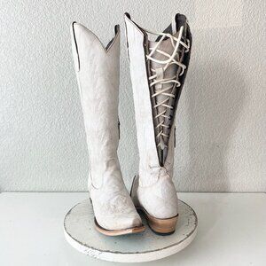 Lane LEXINGTON Knee High Tall Womens Cowboy Boots 8 White Western Cowgirl Zipper